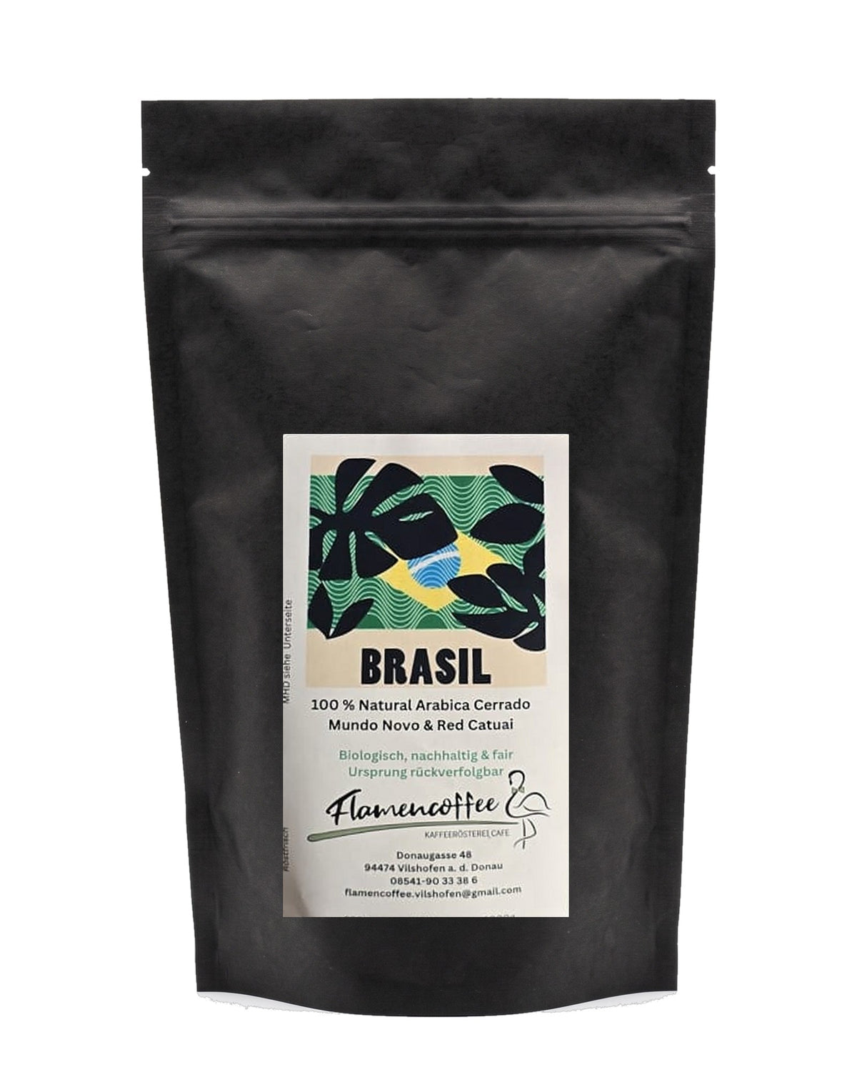Flamencoffee Brasil – Kaffeetüte auf Weiß