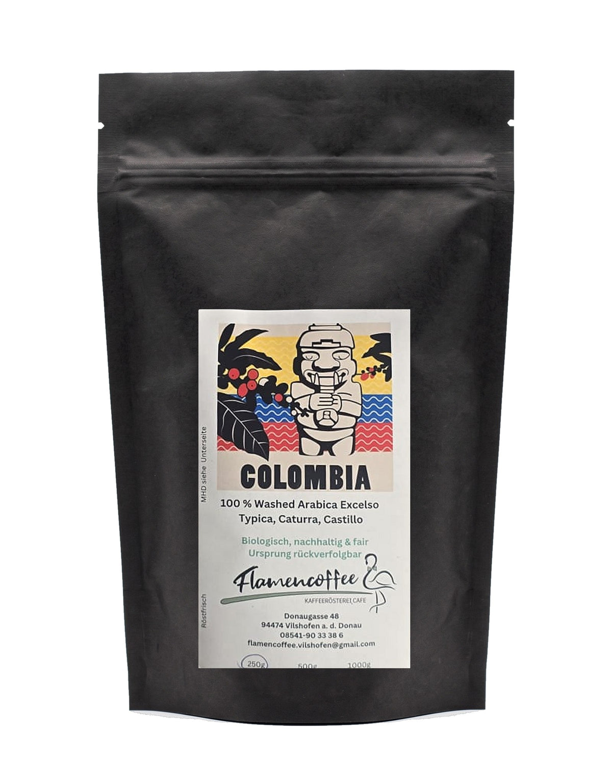 Flamencoffee Colombia – Kaffeetüte auf Weiß