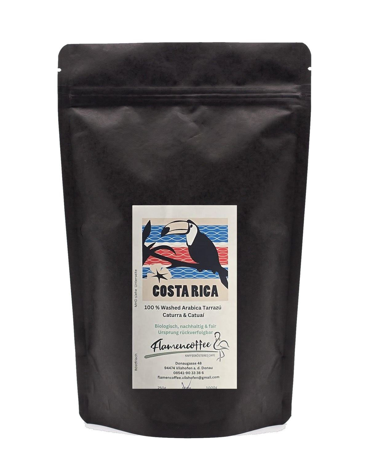 Flamencoffee Costa Rica – Kaffeetüte auf Weiß