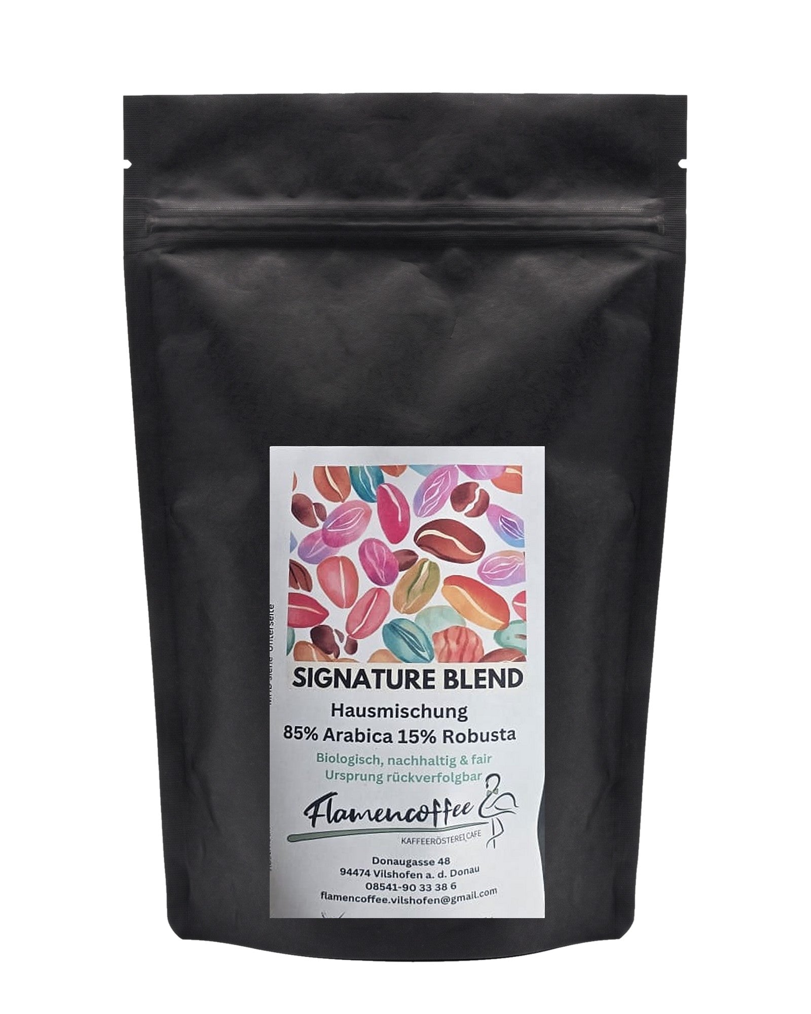 Flamencoffee Signature Blend – Kaffeetüte auf Weiß